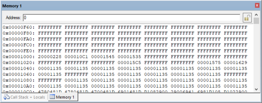 **Memory** 窗口 **AP区域** 数据